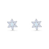 Round 8.7mm Lab Created White Opal Floral Stud Earring 925 Sterling Silver Wholesale