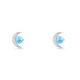 Moon Stud Earring 7mm Round Larimar & Clear CZ 925 Sterling Silver Wholesale