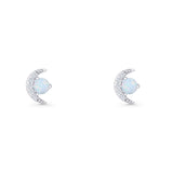 Moon Stud Earring 7mm Round Lab Created White Opal & Clear CZ 925 Sterling Silver Wholesale