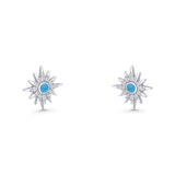 Starburst Stud Earring 10.7mm Lab Created Blue Opal 925 Sterling Silver Wholesale