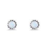 Round Beaded 7.2mm Lab Created White Opal Stud Earring Oxidized 925 Sterling Silver Wholesale