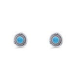 Floral Boho Stud Earring 7.4mm Oxidized Lab Created Blue Opal 925 Sterling Silver Wholesale