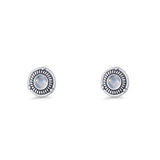 Floral Boho Stud Earring 7.4mm Oxidized Moonstone 925 Sterling Silver Wholesale