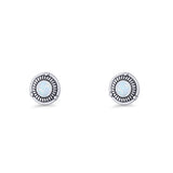 Floral Boho Stud Earring 7.4mm Oxidized Lab Created White Opal 925 Sterling Silver Wholesale