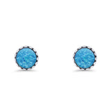 Round Lab Created Blue Opal Stud Earring Oxidized 925 Sterling Silver Wholesale