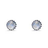 Round Moonstone Stud Earring Oxidized 925 Sterling Silver Wholesale