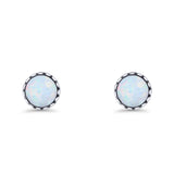 Round Lab Created White Opal Stud Earring Oxidized 925 Sterling Silver Wholesale