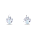 Paw Print Stud Earring Lab Created White Opal & Cubic Zirconia 925 Sterling Silver Wholesale