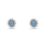 Sunflower Stud Earring 8.6mm Lab Created Blue Opal Oxidized 925 Sterling Silver Wholesale