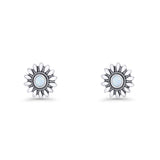 Sunflower Stud Earring 8.6mm Lab Created White Opal Oxidized 925 Sterling Silver Wholesale