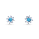 Flower Stud Earring Lab Created Blue Opal & Cubic Zirconia 925 Sterling Silver Wholesale