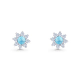 Flower Stud Earring Larimar & Cubic Zirconia 925 Sterling Silver Wholesale