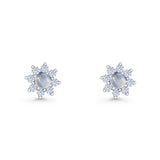 Flower Stud Earring Moonstone & Cubic Zirconia 925 Sterling Silver Wholesale