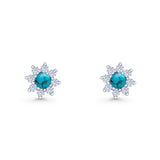 Flower Stud Earring Turquoise & Cubic Zirconia 925 Sterling Silver Wholesale