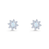 Flower Stud Earring Lab Created White Opal & Cubic Zirconia 925 Sterling Silver Wholesale