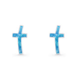 Cross Stud Earring Lab Created Blue Opal 925 Sterling Silver Wholesale