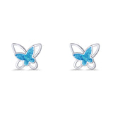 Butterfly Stud Earring Lab Created Blue Opal Push Back 925 Sterling Silver Wholesale