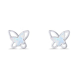 Butterfly Stud Earring Lab Created White Opal Push Back 925 Sterling Silver Wholesale