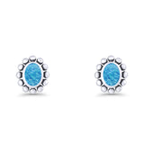 Oval Lab Created Blue Opal Beaded Bali Stud Earring Oxidized 925 Sterling Silver Wholesale