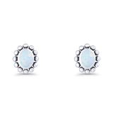 Oval Lab Created White Opal Beaded Bali Stud Earring Oxidized 925 Sterling Silver Wholesale