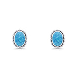 Oval Solitaire 6.8mm Beaded Stud Earring Lab Created Blue Opal 925 Sterling Silver Wholesale