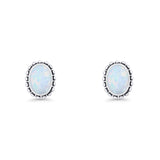 Oval Solitaire 6.8mm Beaded Stud Earring Lab Created White Opal 925 Sterling Silver Wholesale