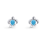 Turtle Stud Earring 8.8mm Oxidized Lab Created Blue Opal 925 Sterling Silver Wholesale