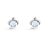 Turtle Stud Earring 8.8mm Oxidized Lab Created White Opal 925 Sterling Silver Wholesale