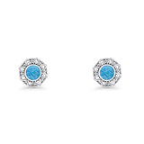 Sunflower Stud Earring 8.8mm Lab Created Blue Opal Oxidized 925 Sterling Silver Wholesale