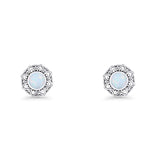 Sunflower Stud Earring 8.8mm Lab Created White Opal Oxidized 925 Sterling Silver Wholesale