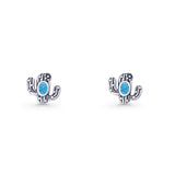 Cactus Stud Earring 8mm Oxidized Lab Created Blue Opal 925 Sterling Silver Wholesale