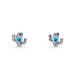 Cactus Stud Earring 8mm Oxidized Turquoise 925 Sterling Silver Wholesale