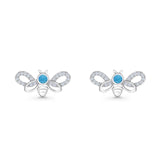 Bee Butterfly Stud Earring Lab Created Blue Opal Push Back 925 Sterling Silver Wholesale