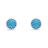 Half Ball Round Stud Earring Lab Created Blue Opal 925 Sterling Silver Wholesale