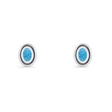 Oval Stud Earring 7.8mm Lab Created Blue Opal Oxidized 925 Sterling Silver Wholesale