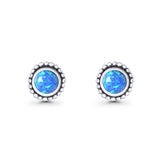 Round Lab Created Blue Opal Beaded Oxidized Stud Earring 925 Sterling Silver Wholesale