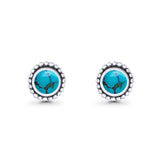 Round Turquoise Beaded Oxidized Stud Earring 925 Sterling Silver Wholesale