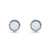 Round Lab Created White Opal Beaded Oxidized Stud Earring 925 Sterling Silver Wholesale