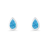 Pear Teardrop 9.3mm Solitaire Lab Created Blue Opal Stud Earring 925 Sterling Silver Wholesale