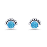 Round Solitaire Lab Created Blue Opal Oxidized Stud Earring Beaded 925 Sterling Silver Wholesale