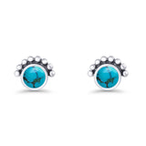 Round Solitaire Turquoise Oxidized Stud Earring Beaded 925 Sterling Silver Wholesale