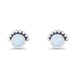 Round Solitaire Lab Created White Opal Oxidized Stud Earring Beaded 925 Sterling Silver Wholesale