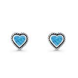 Heart Twisted Rope Solitaire Lab Created Blue Opal Stud Earring Oxidized 925 Sterling Silver Wholesale