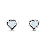 Heart Twisted Rope Solitaire Lab Created White Opal Stud Earring Oxidized 925 Sterling Silver Wholesale