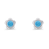 Flower 7.5mm Round Lab Created Blue Opal Floral Stud Earring Oxidized 925 Sterling Silver Wholesale