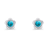 Flower 7.5mm Round Turquoise Floral Stud Earring Oxidized 925 Sterling Silver Wholesale