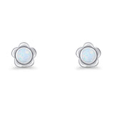 Flower 7.5mm Round Lab Created White Opal Floral Stud Earring Oxidized 925 Sterling Silver Wholesale