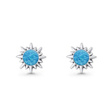 Sunflower 11mm Round Lab Created Blue Opal Stud Earring Star Oxidized 925 Sterling Silver Wholesale