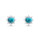 Sunflower 11mm Round Turquoise Stud Earring Star Oxidized 925 Sterling Silver Wholesale