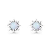 Sunflower 11mm Round Lab Created White Opal Stud Earring Star Oxidized 925 Sterling Silver Wholesale